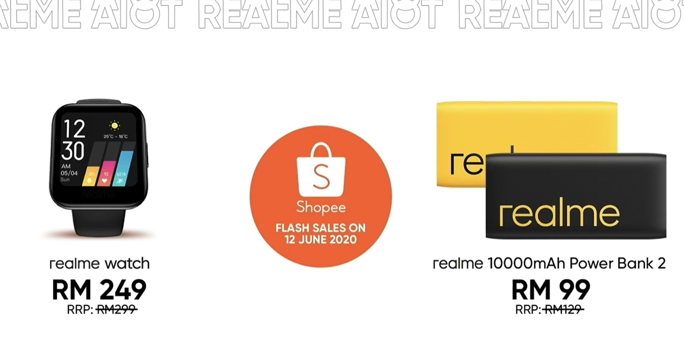 Realme Band and Watch ：Realme Watch & Power Bank 2 Shopee限时特卖  - RM249 & RM99  -图取自Soya Cincau-