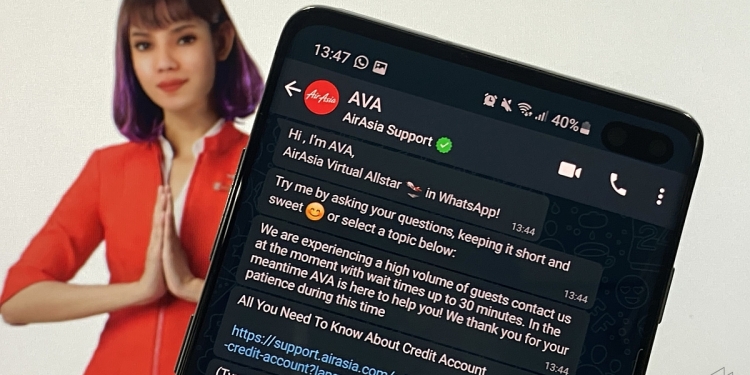 亚航乘客可用WhatsApp 联系AVA人工智能客服