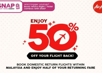 只限国内航班 亚航即日起推出回程机票50%折扣