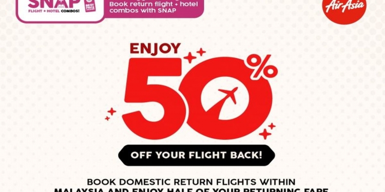 只限国内航班 亚航即日起推出回程机票50%折扣