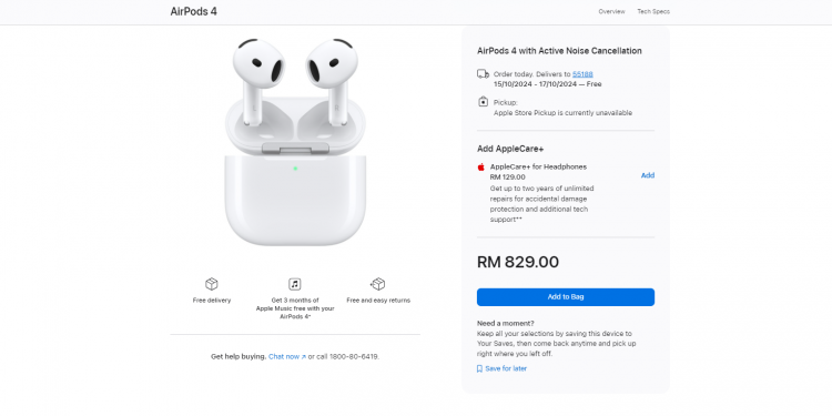 AirPods 4和AirPods 4降噪版已在马发售:下周开始发货 售价从599令吉起