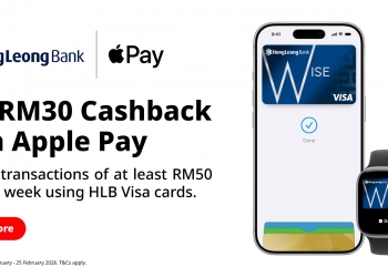 使用 HLB Visa卡搭配 Apple Pay 支付，限时赚取RM30现金回扣